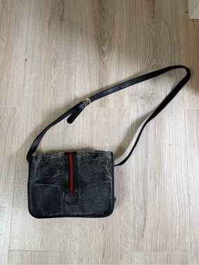 Vintage Gucci Web Stripe Crossbody Messenger Purse Bag - Black AS IS